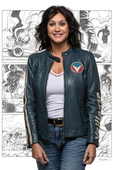 Michel Vaillant Gabrielle royal blue leather jacket for women